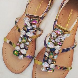 NWOT Madden Girl Jeweled Strappy Sandals Flats 7